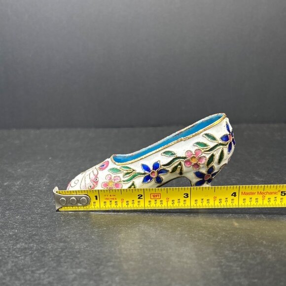 Vintage Cloisonne Shoe Heel Figurine Enamel Gold Embellished Floral Design - Picture 7 of 7